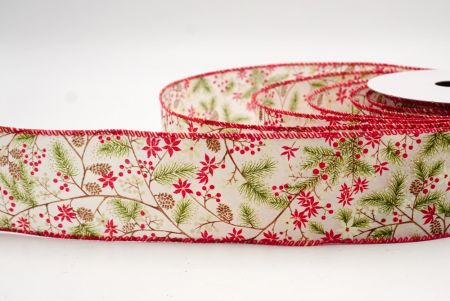 Cream/Red_Holiday Pine & Winter Berry Wired Ribbon_KF9966GC-2H-7