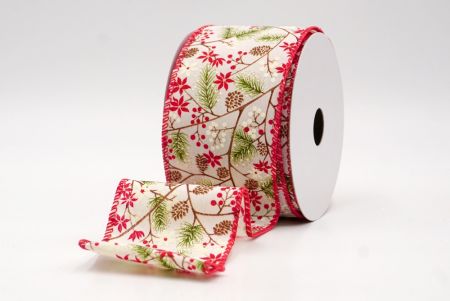 Cream/Red_Holiday Pine & Winter Berry Wired Ribbon_KF9966GC-2H-7