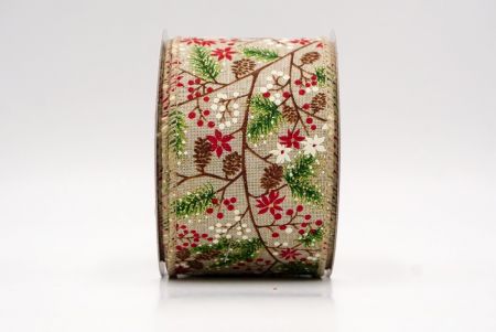 Khaki_Holiday Pine & Winter Berry Wired Ribbon_KF9967GC-13-183
