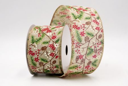 Khaki_Holiday Pine & Winter Berry Wired Ribbon_KF9967GC-13-183