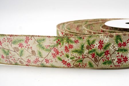 Khaki_Holiday Pine & Winter Berry Wired Ribbon_KF9967GC-13-183