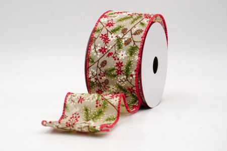 Khaki/Red_Holiday Pine & Winter Berry Wired Ribbon_KF9967GC-13H-7