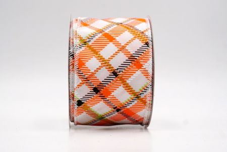 White/Orange_Diagonal Crisscross Plaid Wired Ribbon_KF9968GC-1-1