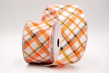White/Orange_Diagonal Crisscross Plaid Wired Ribbon_KF9968GC-1-1