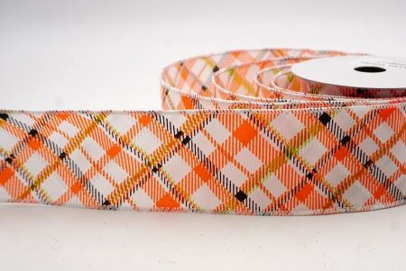 White/Orange_Diagonal Crisscross Plaid Wired Ribbon_KF9968GC-1-1