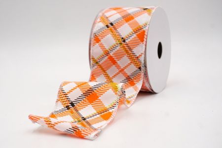 White/Orange_Diagonal Crisscross Plaid Wired Ribbon_KF9968GC-1-1