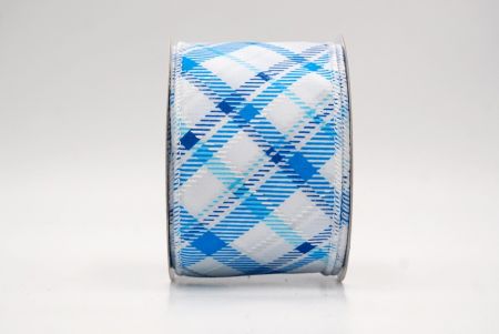 White/Blue_Diagonal Crisscross Plaid Wired Ribbon_KF9968GC-1T-1