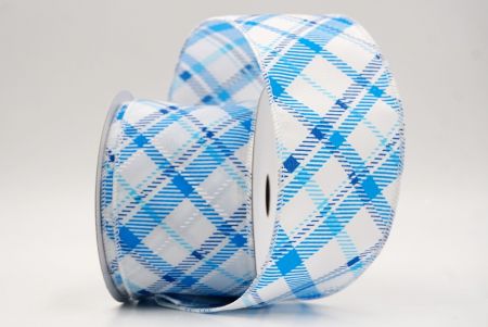 White/Blue_Diagonal Crisscross Plaid Wired Ribbon_KF9968GC-1T-1