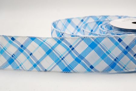 White/Blue_Diagonal Crisscross Plaid Wired Ribbon_KF9968GC-1T-1