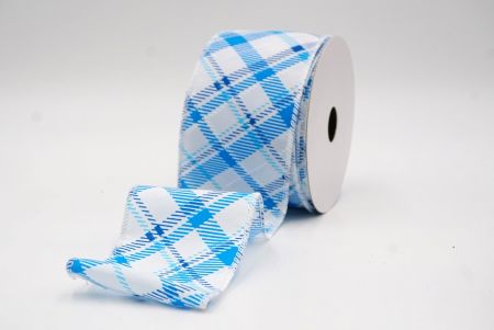 White/Blue_Diagonal Crisscross Plaid Wired Ribbon_KF9968GC-1T-1