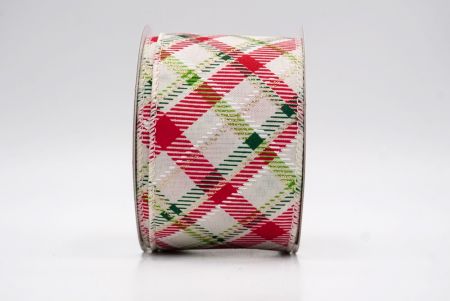 Cream/Red/Green_Diagonal Crisscross Plaid Wired Ribbon_KF9968GC-2-2