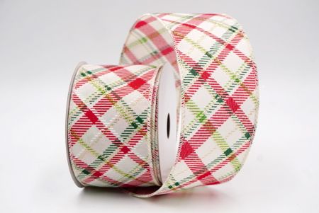 Cream/Red/Green_Diagonal Crisscross Plaid Wired Ribbon_KF9968GC-2-2