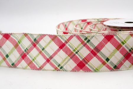 Cream/Red/Green_Diagonal Crisscross Plaid Wired Ribbon_KF9968GC-2-2