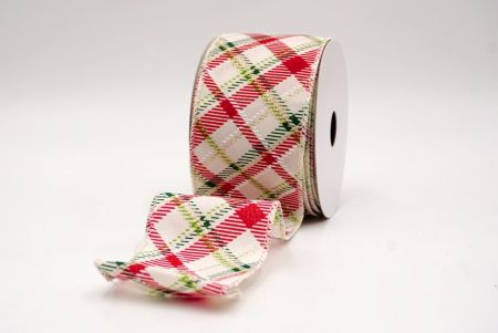 Cream/Red/Green_Diagonal Crisscross Plaid Wired Ribbon_KF9968GC-2-2