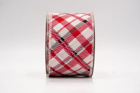Cream/Red/Black_Diagonal Crisscross Plaid Wired Ribbon_KF9968GC-2R-2