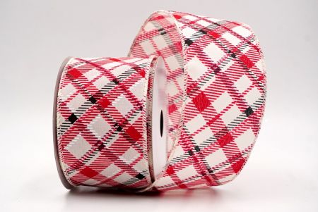 Cream/Red/Black_Diagonal Crisscross Plaid Wired Ribbon_KF9968GC-2R-2