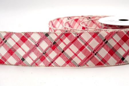 Cream/Red/Black_Diagonal Crisscross Plaid Wired Ribbon_KF9968GC-2R-2