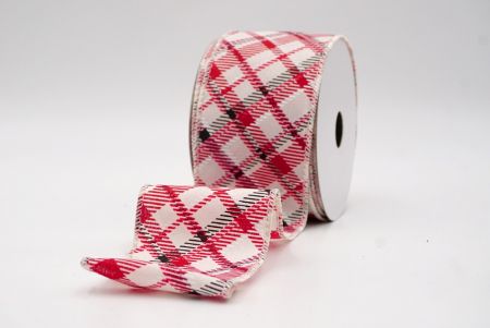 Cream/Red/Black_Diagonal Crisscross Plaid Wired Ribbon_KF9968GC-2R-2