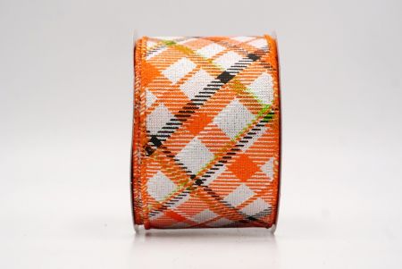 White/Orange/Black_Diagonal Crisscross Plaid Wired Ribbon_KF9969GC-1-54