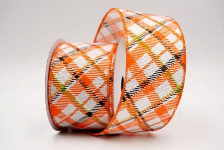 White/Orange/Black_Diagonal Crisscross Plaid Wired Ribbon_KF9969GC-1-54