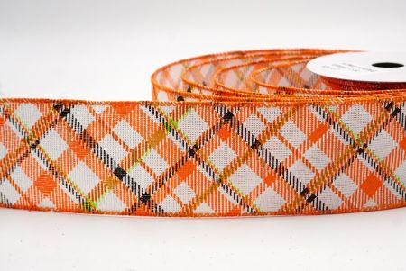 White/Orange/Black_Diagonal Crisscross Plaid Wired Ribbon_KF9969GC-1-54