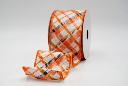 White/Orange/Black_Diagonal Crisscross Plaid Wired Ribbon_KF9969GC-1-54