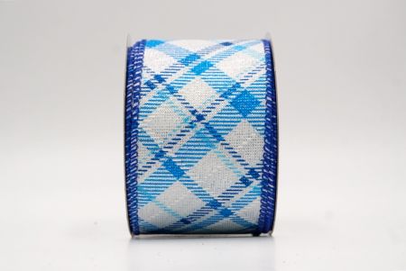 White/Blue_Diagonal Crisscross Plaid Wired Ribbon_KF9969GC-1T-151
