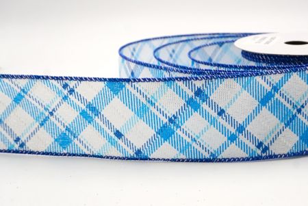 White/Blue_Diagonal Crisscross Plaid Wired Ribbon_KF9969GC-1T-151