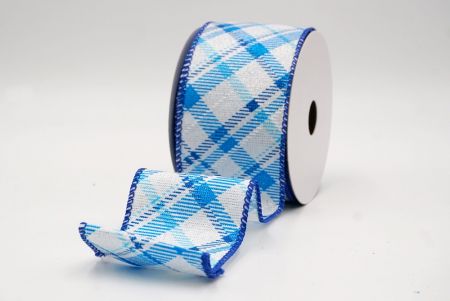 White/Blue_Diagonal Crisscross Plaid Wired Ribbon_KF9969GC-1T-151