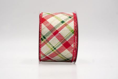 Cream/Red/Green_Diagonal Crisscross Plaid Wired Ribbon_KF9969GC-2-7
