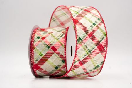 Cream/Red/Green_Diagonal Crisscross Plaid Wired Ribbon_KF9969GC-2-7