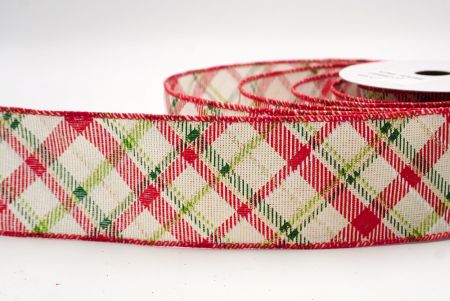 Cream/Red/Green_Diagonal Crisscross Plaid Wired Ribbon_KF9969GC-2-7