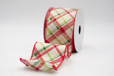 Cream/Red/Green_Diagonal Crisscross Plaid Wired Ribbon_KF9969GC-2-7