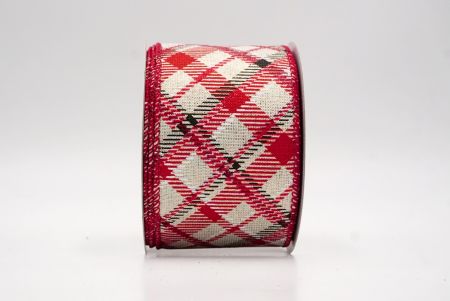 Cream/Red/Black_Diagonal Crisscross Plaid Wired Ribbon_KF9969GC-2R-169