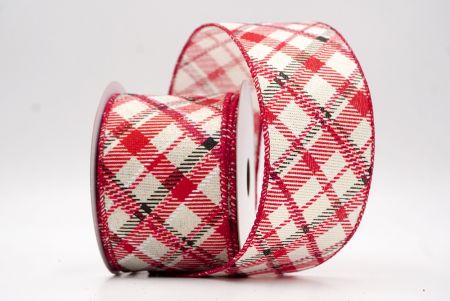 Cream/Red/Black_Diagonal Crisscross Plaid Wired Ribbon_KF9969GC-2R-169