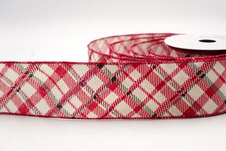 Cream/Red/Black_Diagonal Crisscross Plaid Wired Ribbon_KF9969GC-2R-169