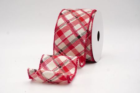 Cream/Red/Black_Diagonal Crisscross Plaid Wired Ribbon_KF9969GC-2R-169