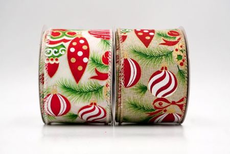 Festive Red Bauble & Greenery Wired Ribbon - Festive Red Bauble & Greenery Wired Ribbon