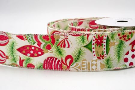 Cream_Festive Red Bauble & Greenery Wired Ribbon_KF9973GC-2-2
