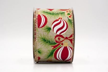 Khaki_Festive Red Bauble & Greenery Wired Ribbon_KF9974GC-13-183