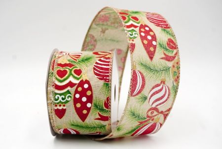 Khaki_Festive Red Bauble & Greenery Wired Ribbon_KF9974GC-13-183