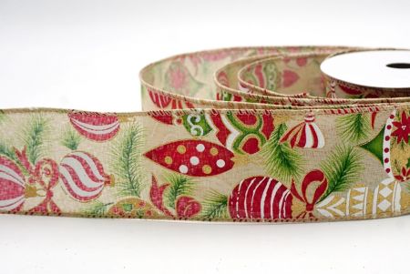Khaki_Festive Red Bauble & Greenery Wired Ribbon_KF9974GC-13-183