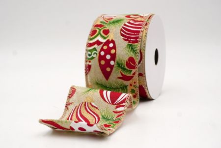 Khaki_Festive Red Bauble & Greenery Wired Ribbon_KF9974GC-13-183