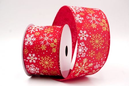 Red/Gold_Glitter Christmas Snowflake Wired Ribbon_KF9984GC-7G-7