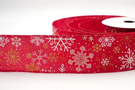 Red/Gold_Glitter Christmas Snowflake Wired Ribbon_KF9984GC-7G-7