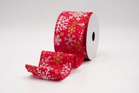 Red/Gold_Glitter Christmas Snowflake Wired Ribbon_KF9984GC-7G-7
