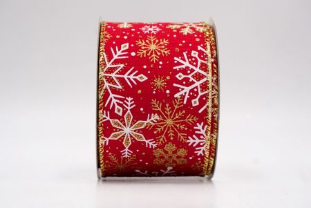 Red/Gold_Glitter Christmas Snowflake Wired Ribbon_KF9985G-7