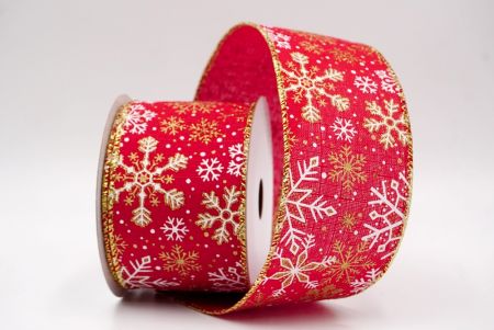 Red/Gold_Glitter Christmas Snowflake Wired Ribbon_KF9985G-7