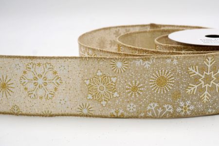 Khaki_Glitter Christmas Snowflake Wired Ribbon_KF9985GC-13-183