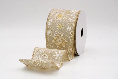 Khaki_Glitter Christmas Snowflake Wired Ribbon_KF9985GC-13-183